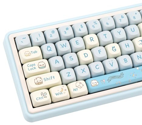 COOMICKEY MOA Keycaps, PBT Keycaps, 148 Keys Blue White Cute Custom Gaming Keycap Set Dye Sublimation for ANSI Layouts Cherry Gateron MX Switches Mechanical Keyboard（Blue Cat）