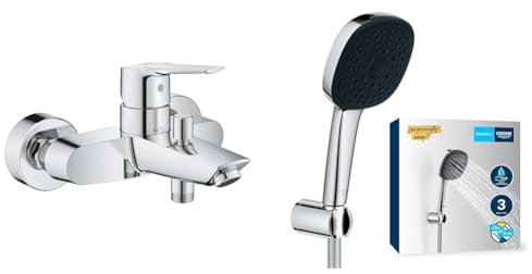 GROHE Mitigeur monocommande Bain/Douche Start avec inverseur, robinet avec mousseur économique & Vitalio Comfort 110, Ensemble de douche avec Douchette 3 jets, Flexible de douche 1,75m