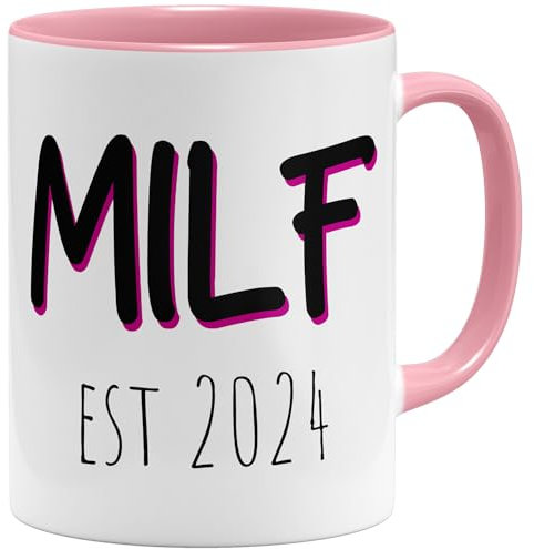 OM3® witzige Milf est 2024 Tasse mit Spruch | Keramik Becher | 325ml | Beidseitig Bedruckt | Rosa