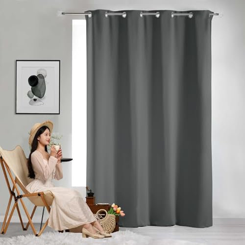 GAIFNAG Tende per Interni Moderne 80 x 220 cm Isolanti Termiche, Poliestere con Passanti Tende per Interni Camera da Letto per Porta Finestra, Decorazione, Grigio Scuro