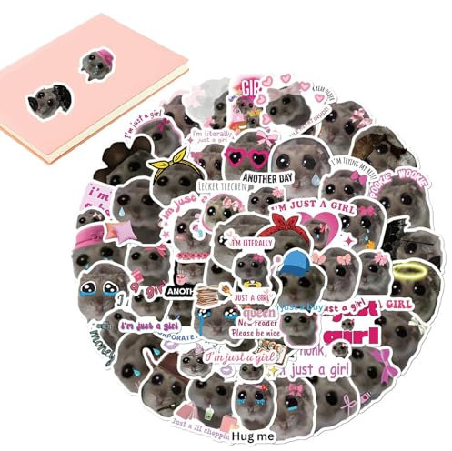 Sad Hamster Meme Stickers, Sad Hamster Sticker, Sad Hamster Sticker, Cute Meme Cute - Weiblicher Hamster Ästhetischer Aufkleber, Niedlich 56X für Skateboard, Laptop, B