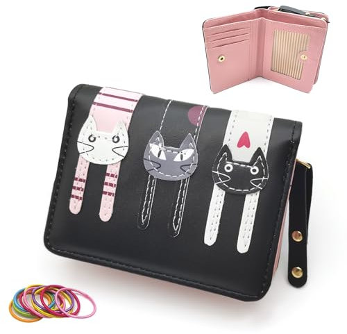 SwirlColor Portefeuille Fille Adolescente, Portable Noir Porte Monnaie Enfant Fille Mini Porte Monnaie Femmes avec Fermeture à Glissière pour Pièce de Monnaie Timbre Photo