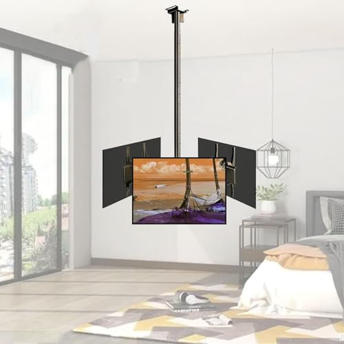 QICBYING Triple Sided Ceiling TV Mount - Tv Wall Mount, Telescopic Height Adjustment TV Lift, 360° Rotating TV Frame, Roof Hanging TV Mount Bracke, Hidden Cables Tilt Mount TV Stand, Easy To Install