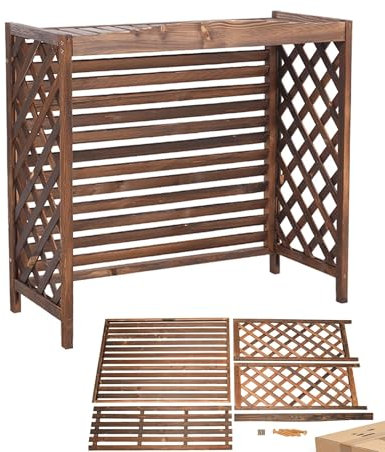 Couverture De Climatisation En Bois Stores De Coque De Rack De Climatisation Utiliser dans Le Jardin Support de Fleurs Ventilation Protection Solaire Protection Contre La Pluie Couleur Carbonisée