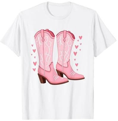 Carino Cowgirl Stivali Amante Cavallo Linea Paese Danza Western Maglietta