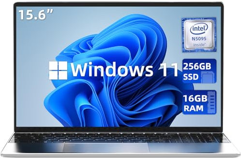 aichiw Ordenador Portátil de 15.6 Pulgadas - 16GB RAM, 256GB SSD, Celeron Quad-Core hasta 2.9GHz, PC Portátil con WiFi de Doble Banda, Lector de Huellas Dactilares, Teclado Retroiluminado