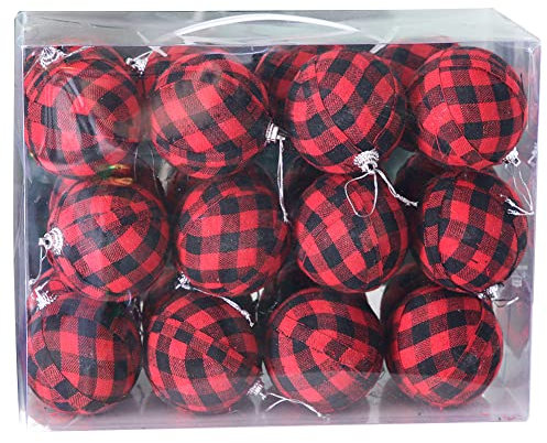 Weihnachtskugel-Set Asudaro 24-teilig 7 cm Schwarz Weiß/Rot Schwarz Karierter Stoff Weihnachtskugel-Set Weihnachtsbaum Weihnachtskugel zum Aufhängen Ornament für Weihnachtsfeier Baumschmuck