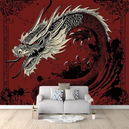 Fototapete Vlies Tapete Wilder Drache Rot 300 x 210 cm 3D Effekt Wandbild Vlies Wandtapete Moderne Wohnzimmer Mural Schlafzimmer Kinderzimmer TV Hintergrund Wand