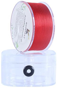 KONMAY Cordoncino rosso in nylon satinato e seta da 1 mm, con custodia per bracciali, 65 m, per la creazione di gioielli, perline, nodi cinesi, kumihimo, macramè
