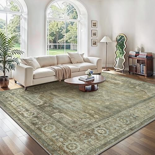 GENIMO Teppich Wohnzimmer 120x170CM, Boho Kurzflor Teppich Schlafzimmer Grün, Waschbare, rutschfest