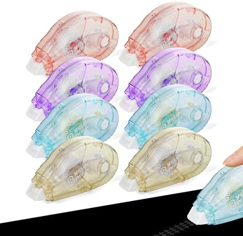 vsshe 8 Pack Double-Sided Tape Rollers, Adhesive Scrapbook Tape with Tear-Resistant PET Tape for Crafting, Cards, Photos, Journals and Scrapbooking (8mm x 8m)