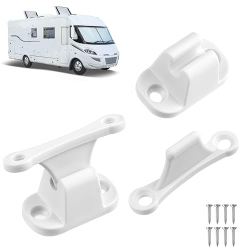 Türfeststeller für Wohnwagen, 2 Set Türhalter Wohnmobil, Türschnapper Campervan Weiß mit Schrauben für Tür Camper, Serviceklappe Wohnmobil, Boote