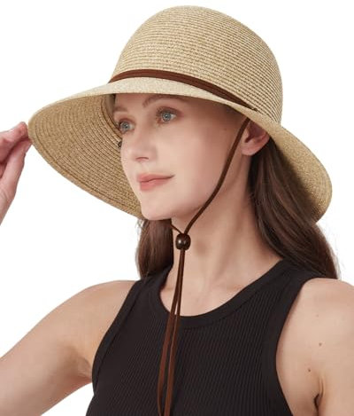 Zylioo Strohhut Sonnenhut Damen für Kleinen Kopf, Stroh Strandmütze mit Breiter Krempe Größe S,UV Schutz Sommerhut