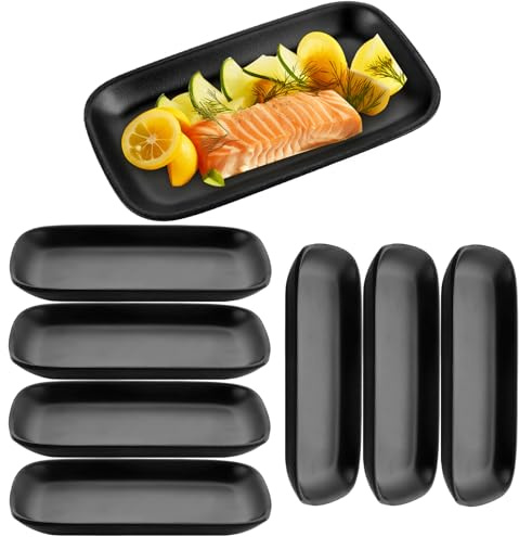 YAYODS 8er Set Sushi Teller Schwarz Matt – 15 x 8,8 cm A5 Melamin Servierplatten – Bruchfeste Vorspeisenteller & Dessertteller für Gastronomie, BBQ & Party