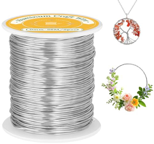 VynyQoo 1mm(18 Gauge) Aluminum Craft Wire, 56M Flexible Bendable Jewellery Wire, Wire for Jewellery Making, for DIY Floral Making, Sculpting Wire, Craft Supplies, Jewellery Making, Weaving (Silver)
