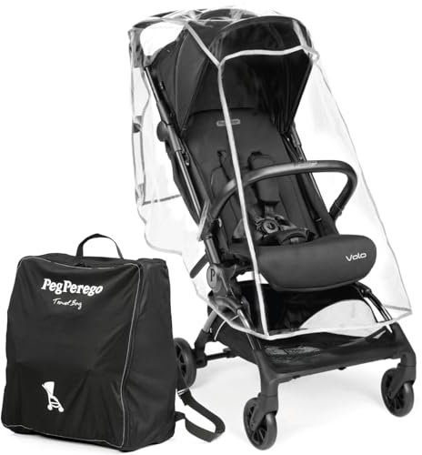 Peg Perego Poussette Légère Volo avec Habillage Pluie, Format Cabine Avion, Ultra Compacte, Dès la Naissance jusqu’à 22 kg, Sac de Transport Inclus, True Black