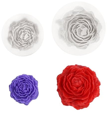 TEUYOE 3 Pieces 3D Large and Small Peonies, Carnations, Roses, Flower Moulds Silicone, Silicone Candle Moulds, Making Chocolate Baking Molds for Birthday Anniversary (2 Peony)