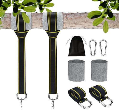 JAADU Fixation de balançoire, 2 Pièce fixation de hamac, 2 Mousquetons et Rembourrage de Protection pour Arbres, Sangle de Hamac pour Balancoire Jardin Hamac ou Siège Suspendu