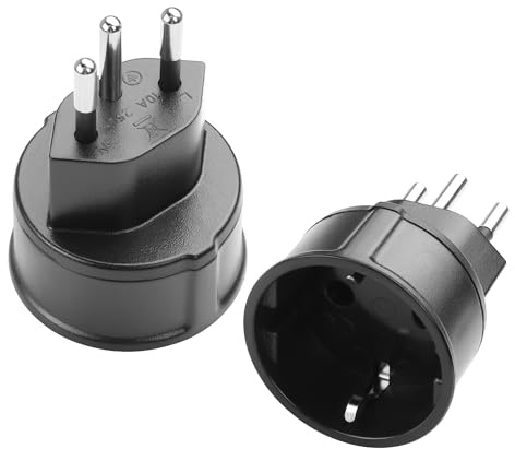 Schweiz/Liechtenstein auf EU Adapterstecker 2 Stück,Schweizer 3-polige Stecker auf 2-poliger DE/FR/IT/ES Steckdose für Schweiz/Liechtenstein Besucher (Schweiz auf DE schwarz)