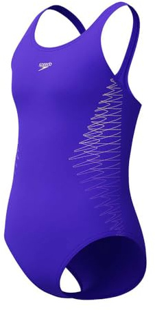 Speedo Girls Placement Muscleback Swimsuit Swimming Costume Blue Purple Size 9-10 Years