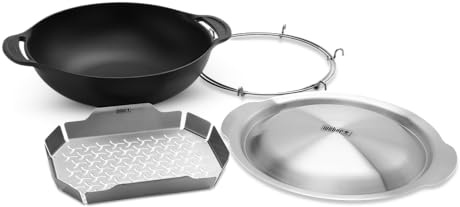 Weber Crafted Wok e Inserto per Cottura a Vapore/Set 2-in-1 in Acciaio Inox per rosolare e cuocere a Vapore Verdure, Carne o Pesce – Argento (7607)