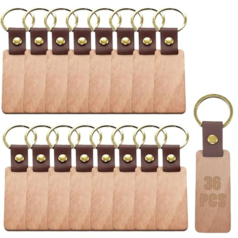 BAIFULAI Lot de 36 porte-clés en bois - 6,5 x 2,8 cm - Vierges - Rectangulaires - Pour bricolage, peinture, bricolage, décoration, cadeaux