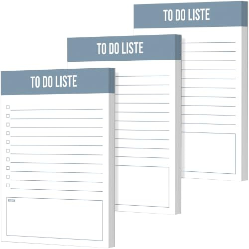 To-Do Listen Block - 3er Pack (3 x 50 Blatt) Blau-Weiß von Fantastino® | Tagesplaner & Organizer für Aufgaben, Termine, Notizen. Kleiner A6 Abreißblock undatiert mit 50 Blatt pro Block