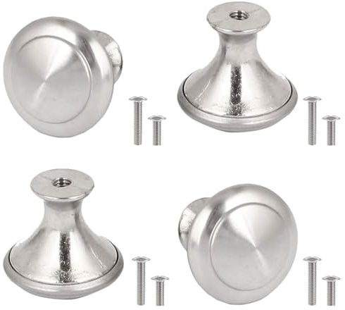 AIWXEEU 4 Stück Möbelknöpfe Silber, Schrankknäufe, Kommodenknöpfe, Schrankgriffe, Möbelknopf, Edelstahl, 27 mm, Runde, für Küchentür, Schrank, Schublade