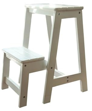escabeau marchepied Tabouret d'escalier Portable en Bois Massif, Banc à Deux marches, échelle de Rangement adaptée à la Maison, à la Cuisine et à la bibliothèque Petit(Wit)