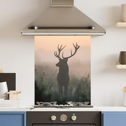 Premium 60 x 75cm Misty Stag 6mm Glass Toughtened Kitchen Splashback