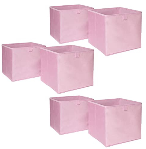 OHS Set of 6 Matte Velvet Storage Boxes Home Organiser Toys Clothing Bathroom Pop Up Foldable Collapsible Cube Storage Boxes Space Saving Shelves Organiser Cube Baskets, Blush Pink
