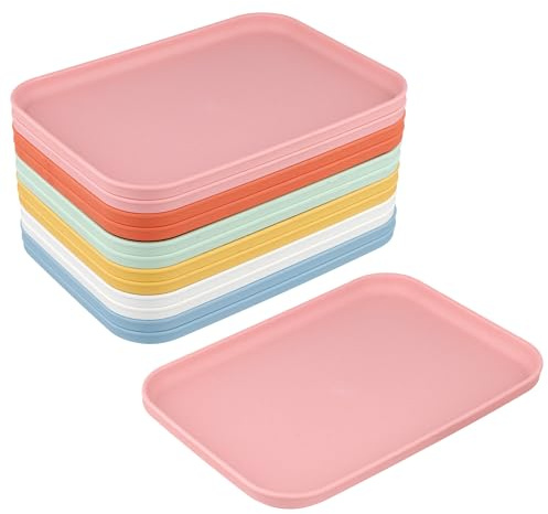 TAICHEUT 12 PCS Rectangular Fast Food Trays, 24 x 17cm Small Plastic Serving Trays for Restaurant, Cafe, Kitchen, Party Snacks, 6 Colors