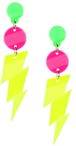 80er 90er Jahre Blitz Bolzen Ohrringe Neon Ohrringe Acryl Blitz Ohrring 8x2cm Vintage Gelb Ohrring 80er 90er Jahre Outfit Damen Neon Accessoires für Mottoparty Kostüm Maskerade Weihnachten Karneval