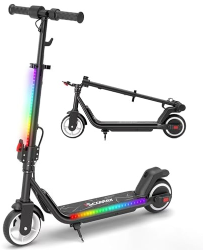 iScooter E Scooter, barn, 8–14 år, 250 W ektscooter med Bluetooth och ljus (7 färger och 3 lägen), 3 körlägen 8/13/19 km/h, 60 min restid upp till 15 km, vikbar och 90–102 cm justerbar höjd