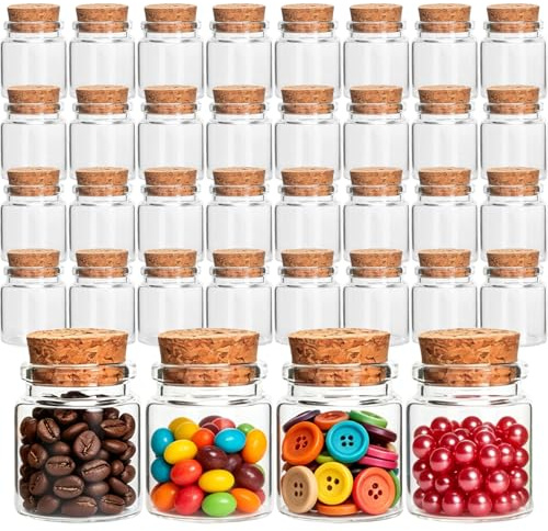 Acetiti 32 Pièces 20ml Mini Flacons en Verre, 37mm x 47mm Bouteilles en Verre avec Bouchon Liège, Petites bouteilles vides Pour DIY, décoration, cadeaux de mariage, fêtes