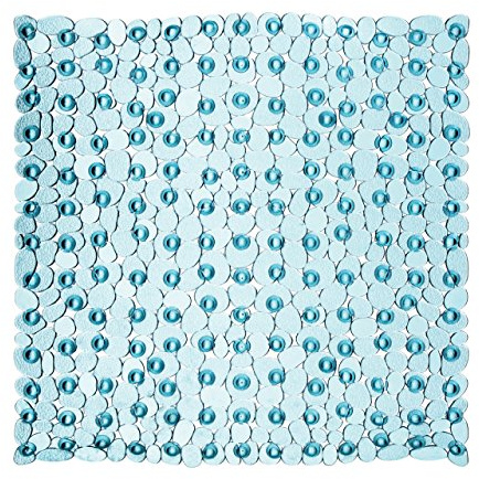 Premier Housewares Bath Mats PVC Non Slip Blue Bath Mat With Suction Grips Stylish Design Square Shaped Mats For Bathroom With Pebble Design 1 x 54 x 54