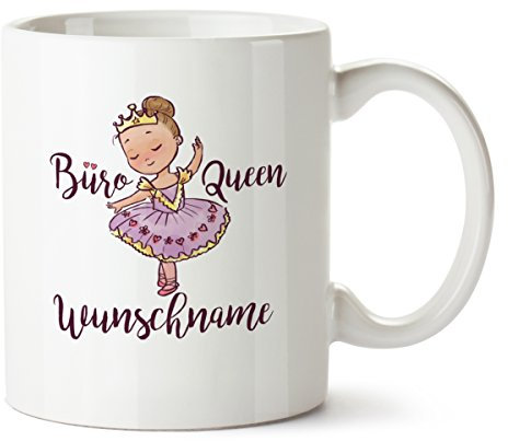 Partycards Personalisierte Tassen als Geschenkidee mit verschiedenen Motiven - Kaffebecher (Büro Queen + Wunschname, 300ml)