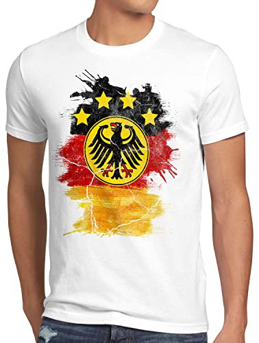 style3 Deutschland Wappen EM 2024 Herren T-Shirt Fußball Europameisterschaft Trikot Germany Bundes-Adler WM, Größe:XXXL, Farbe:Weiß