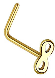 beyoutifulthings Nasen-Piercing UNENDLICHKEITS-Schleife Nasen-Ring Nasen-Stecker L-Form Chirurgenstahl Gold Stab 0,8/6mm