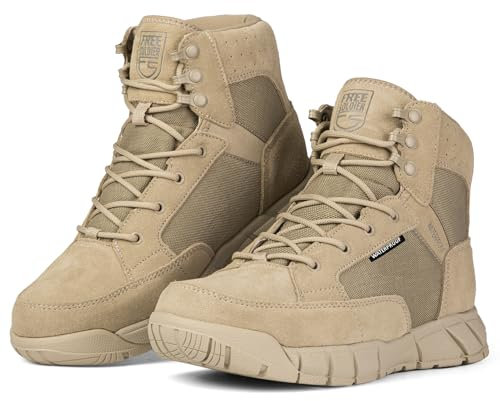 FREE SOLDIER Bottes de Travail pour Hommes Bottes de Travail Tactiques Militaires ultralégères 6 à Lacets Bottes du désert Respirantes pour la randonnée (Bronzer 46 EU)