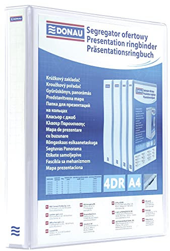 Display Ringbinder DONAU PP A4/4RD/16 White/Document Archiving/Type-A4/4RD/16 / Kind-Ofertowy/Pockets-2 Wewnętrzne, 2 Zewnetrzne, 1 Grzbietowa/Material-Cardboard/pp/Colour-White/Format-A4