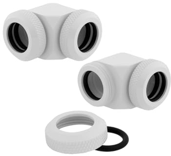 Corsair Hydro X Series XF Hardline 90 Degree 12mm OD Fittings, Twin Pack (Solid Brass Durability, Quality Finish, Double O-Ring Hardline Compression Design, Easy 12mm Diameter Tubing Fitting) White