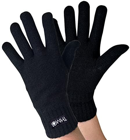 THMO - Herren Outdoor Strick Thermo Winter Handschuhe mit 40g 3M Thinsulate Insulation Warm Gefüttert (L/XL, Black)