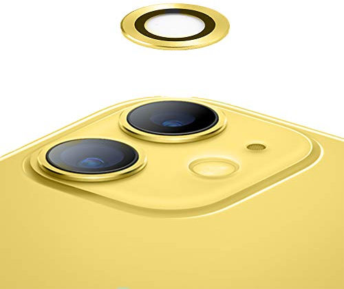 TECHKUN Vetro Temperato Fotocamera Posteriore Protector Compatibile con iPhone11,Fotocamera Protezione Schermo Pellicola Metallo Anello Lente Protettiva Compatibile con iPhone 11(6,1 pollici), Giallo
