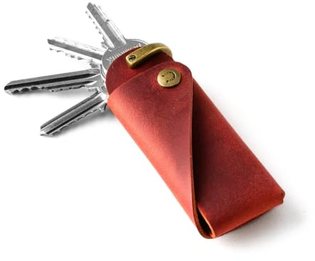 Crazy Horse Craft Schlüsselanhänger Leder, Schlüsseletui Organizer Halter | Kompaktes Schlüsselmäppchen für vier Schlüssel ohne Klimpern; hält Hausschlüssel und Türschlüssel, minimalistisches Geschenk