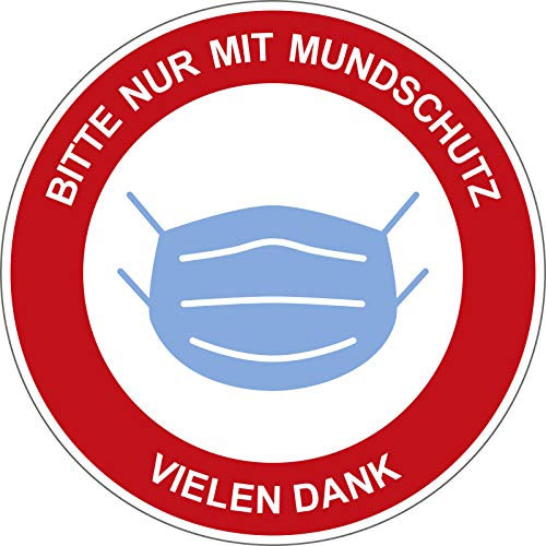1x Bitte nur mit Mundschutz eintreten Aufkleber 10cm (Verbotszeichen rot)