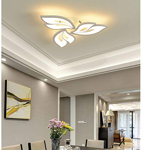 Modern Wohnzimmer Schlafzimmer Deko LED Lampe Deckenleuchte Dimmbar mit Fernbedienung Deckenlampe Blume Design Decke-Pendelleuchte Acryl Schirm für Esstisch Wohn Küche Mädchen Zimmer Bad (L60cm)