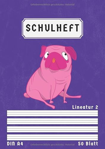 Schulheft Din A4 Lineatur 2: Liniert 50 Blatt | 2 Klasse Schreibheft | Homeschooling und Schulanfang| Lila