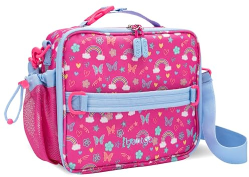 Bentgo Kids Lunch Bag - Double-Insulated, Reusable Lunch Bag for Kids 3+ with Adjustable Strap; Holds Lunch Box/Water Bottle/Snacks; Easy-Clean, Water-Resistant & Pockets (Rainbows & Butterflies)