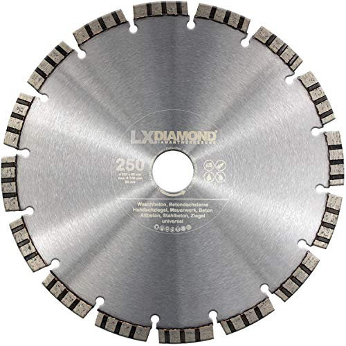 LXDIAMOND Diamant-Trennscheibe 250mm x 30,0mm Premium Laser Diamantscheibe Betonscheibe für Stein Beton Stahlbeton Universal passend für Steinsäge Trennschleifer Motorflex Fugenschneider 250 mm